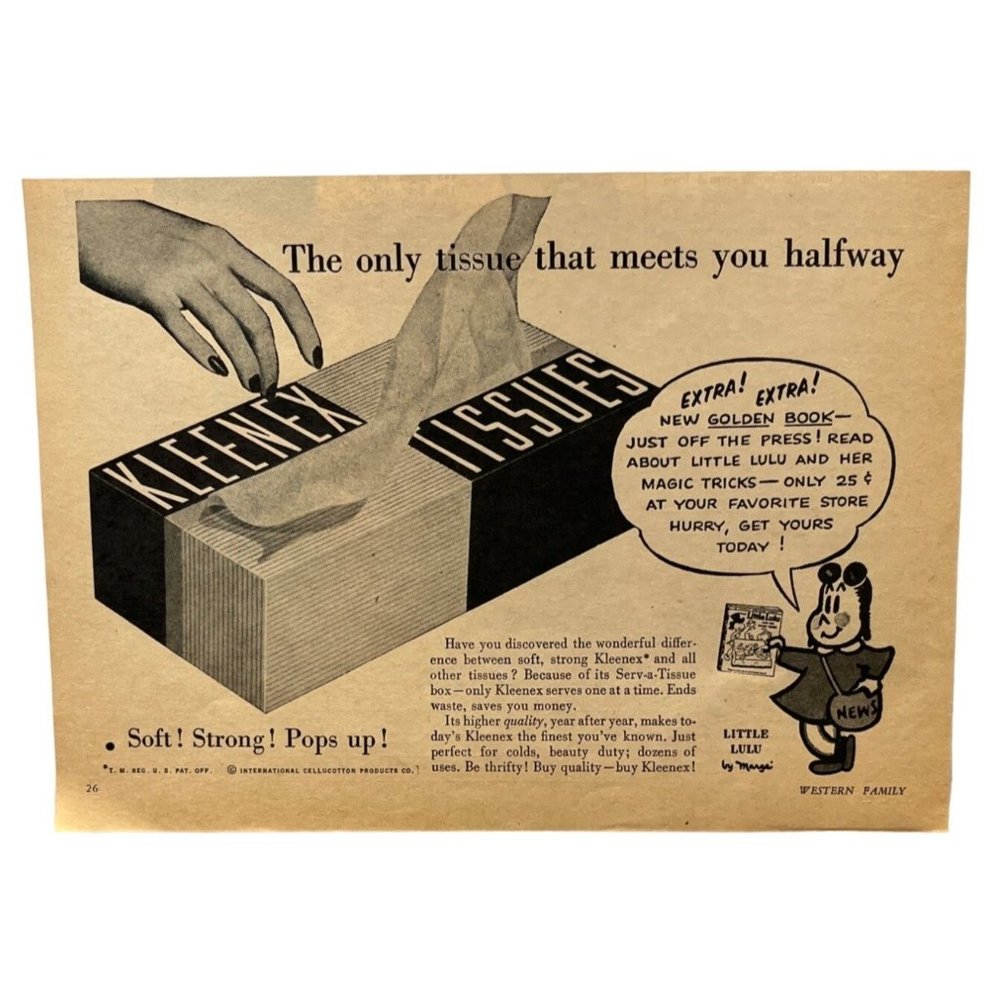 Kleenex Tissues Vintage Print Ad 1954 Little Lulu Comic Golden Book Offer